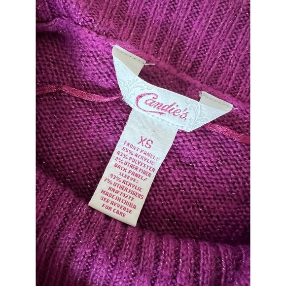 Y2K Candie’s sweater size XS stretchy fold over off shoulders long sleeve sequin - Picture 3 of 8